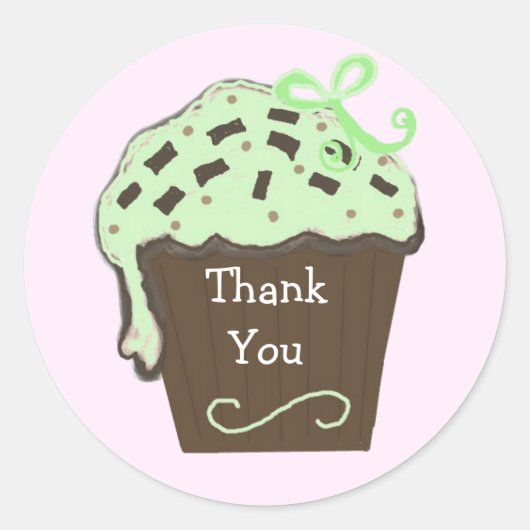 Munt Cupcake Bedankt Ronde Sticker (Voorkant)