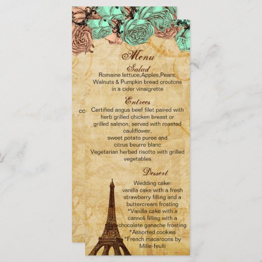 Munt  eiffeltoren Paris trouwmenkkaarten Menu (Voorkant / Achterkant)
