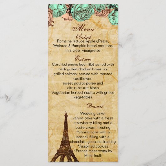 Munt  eiffeltoren Paris trouwmenkkaarten Menu (Voorkant)