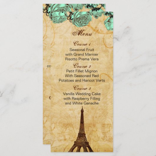 Munt  eiffeltoren Paris trouwmenkkaarten Menu (Voorkant / Achterkant)