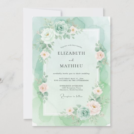Munt Elegante Waterverf Bruiloft Kaart (Voorkant)