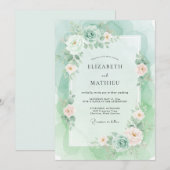 Munt Elegante Waterverf Bruiloft Kaart (Voorkant / Achterkant)