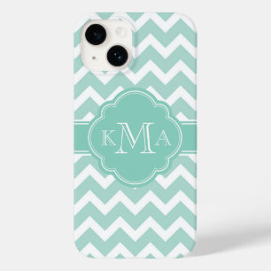 Munt en Aqua Chevron Custom Monogram Case-Mate iPhone Case
