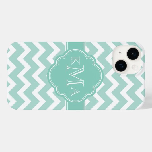 Munt en Aqua Chevron Custom Monogram Case-Mate iPhone Case (Achterkant (horizontaal))
