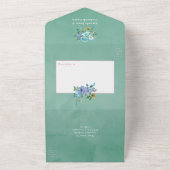 Munt- en blauw boho bloemen bruiloft all in one uitnodiging (Buitenkant)
