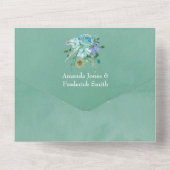 Munt- en blauw boho bloemen bruiloft all in one uitnodiging (Achterkant)