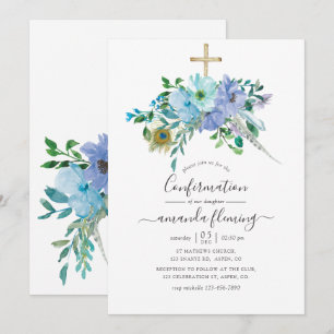 Munt- en blauwe aquarel boho bloem bevestiging kaart