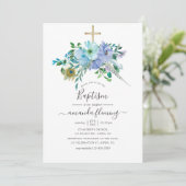 Munt- en blauwe aquarel boho bloemendoop kaart (Staand voorkant)