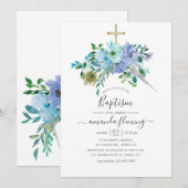 Munt- en blauwe aquarel boho bloemendoop kaart (Voorkant / Achterkant)
