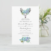 Munt- en blauwe aquarel boho bloemige bruiloft kaart (Staand voorkant)