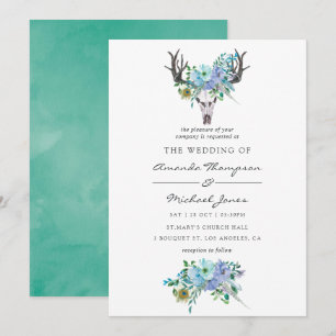 Munt- en blauwe aquarel boho bloemige bruiloft kaart