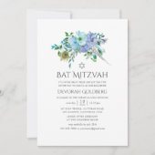 Munt en Blauwe Boho Bloemvleermuis Mitzvah Kaart (Voorkant)