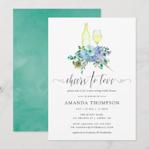 Munt- en blauwe boho wijnproeverij bruidsdouche kaart