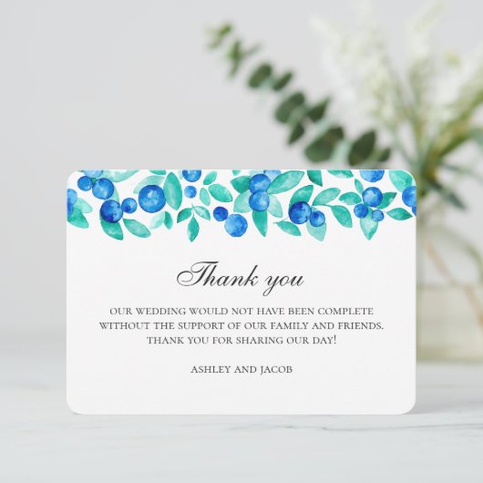 Munt en blauwe bosbruiloft. Bosbes winter Bedankkaart (Staand voorkant)