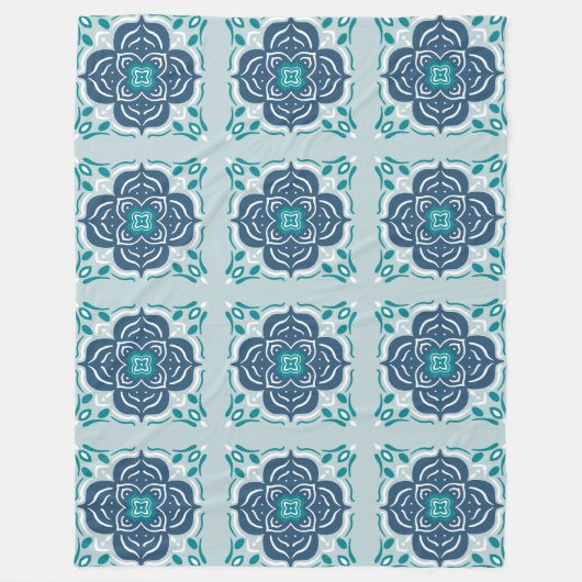 Munt en Blauwe Mandala Tegel Geometrisch Patroon B Fleece Deken (Voorkant)
