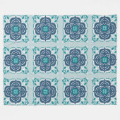 Munt en Blauwe Mandala Tegel Geometrisch Patroon B Fleece Deken (Voorkant (Horizontaal))