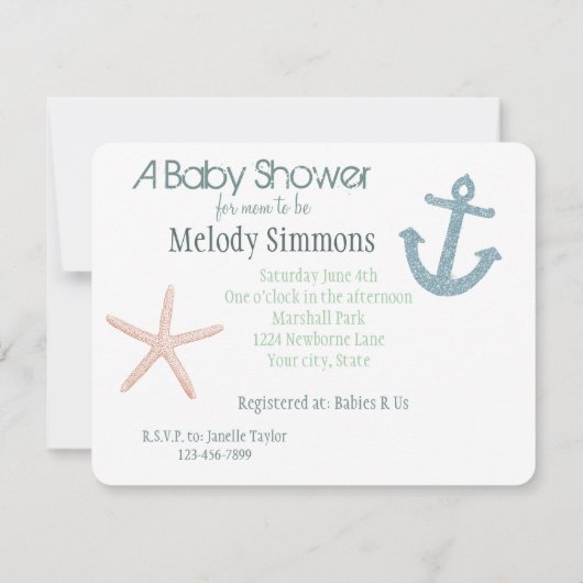 Munt en Blauwe Strepen Nautisch Baby shower Kaart (Achterkant)