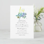 Munt en Blauwe Waterverf Floral Wedding Uitnodigin Kaart (Staand voorkant)