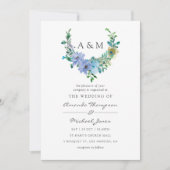 Munt en Blauwe Waterverf Floral Wedding Uitnodigin Kaart (Voorkant)