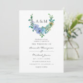 Munt en Blauwe Waterverf Floral Wedding Uitnodigin Kaart (Staand voorkant)