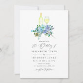 Munt en Blauwe Waterverf Floral Wedding Uitnodigin Kaart (Voorkant)