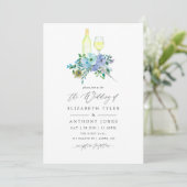 Munt en Blauwe Waterverf Floral Wedding Uitnodigin Kaart (Staand voorkant)