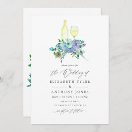 Munt en Blauwe Waterverf Floral Wedding Uitnodigin Kaart