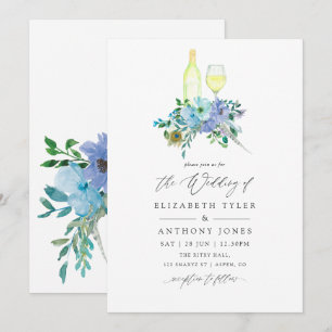 Munt en Blauwe Waterverf Floral Wedding Uitnodigin Kaart