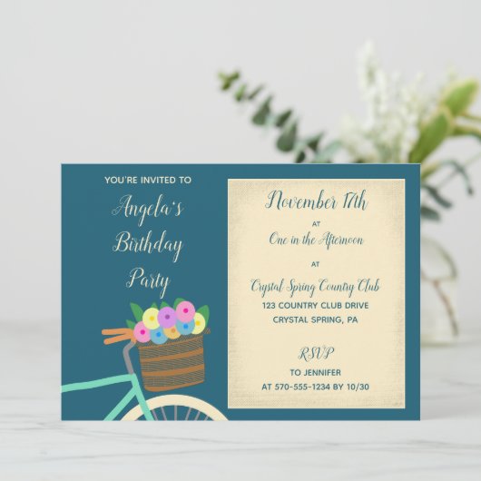 Munt en Blauwgroen Kringloopmand met Bloemen Kaart (Staand voorkant)