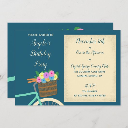 Munt en Blauwgroen Kringloopmand met Bloemen Kaart (Voorkant / Achterkant)