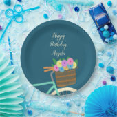 Munt en Blauwgroen Kringloopmand met Bloemen Papieren Bordje (Feest)