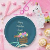 Munt en Blauwgroen Kringloopmand met Bloemen Papieren Bordje (Feest)