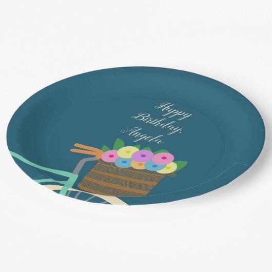 Munt en Blauwgroen Kringloopmand met Bloemen Papieren Bordje (Gekanteld)