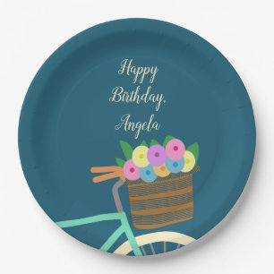  Munt en Blauwgroen Kringloopmandje met Bloemen Papieren Bordje