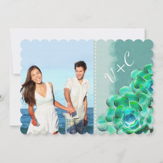 Munt en Blauwgroen Succulent Modern Typografie Bru Kaart (Achterkant)