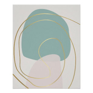 Munt en Blush Abstract met Gouden Accenten Perfect Poster
