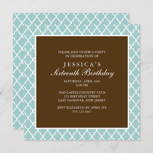 Munt en Bruin Elegant Quatrefoil Verjaardag Kaart (Voorkant / Achterkant)