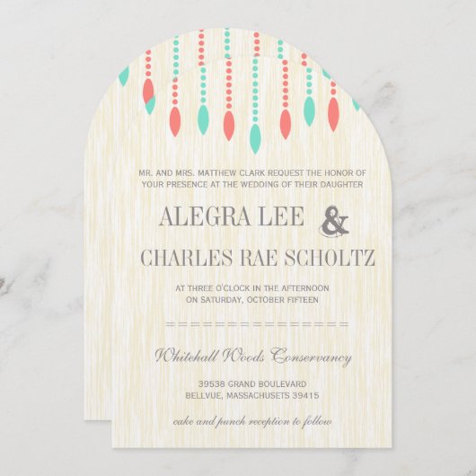 Munt en Coral Bohemian Beaded Uitnodiging (Voorkant / Achterkant)