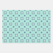 Munt en Donkerblauw Verweven Bloempatroon Inpakpapier Vel (Voorkant)