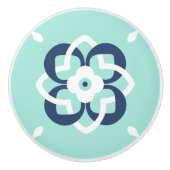 Munt en Donkerblauw Verweven Bloempatroon Keramische Knop (Voorkant)