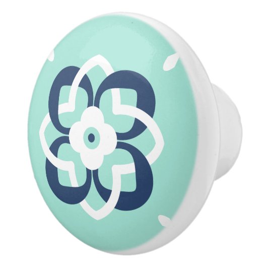 Munt en Donkerblauw Verweven Bloempatroon Keramische Knop (Rechts)