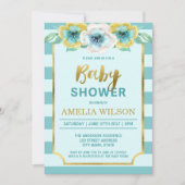 Munt en Faux Gold Bloemen Baby shower Uitnodiging (Voorkant)