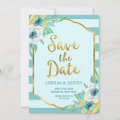 Munt en Faux Gold Floral Save the Date Kaart (Voorkant)