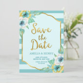 Munt en Faux Gold Floral Save the Date Kaart (Staand voorkant)