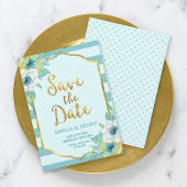 Munt en Faux Gold Floral Save the Date Kaart