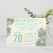Munt en Geel Succulent Modern Wedding Kaart (Staand voorkant)