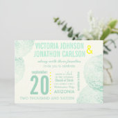 Munt en Geel Succulent Modern Wedding Kaart (Staand voorkant)