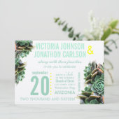 Munt en Geel Succulent Modern Wedding Kaart (Staand voorkant)