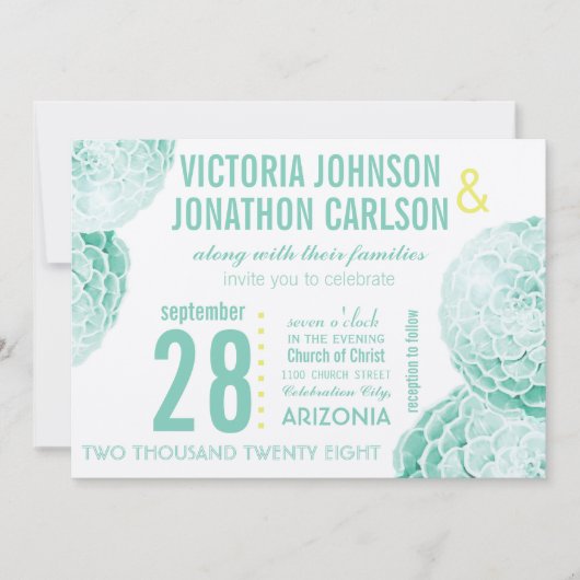 Munt en Geel Succulent Modern Wedding Kaart (Voorkant)