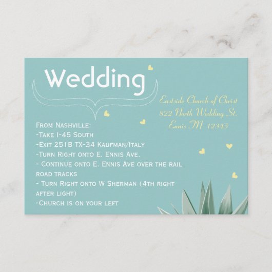 Munt en Geel Succulent Wedding Informatiekaartje (Voorkant)